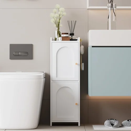 Alternative view of Rattan Bathroom Storage Cabinet with 2 Doors and Adjustable Shelf