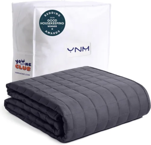 YnM 15lbs Weighted Blanket for Adults, Heavy Bed Throw Blanket with Cooling Glass Beads for All Season Use, Ideal for ~140lbs (48x72 Inches, Twin/Full, Dark Grey)
