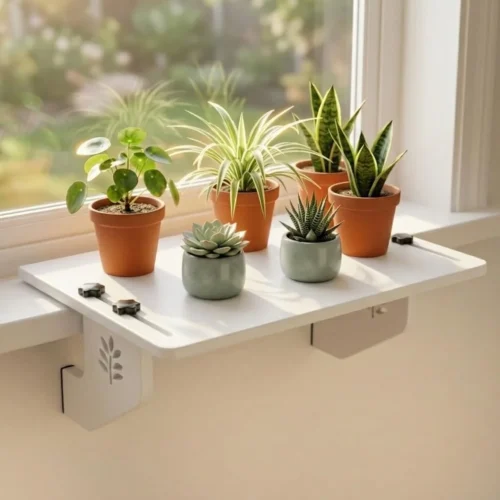 Window Shelf for Plants, 17''x13'' Solid Wood Window Sill Extender, Renter Friendly No Damage - Window Plant Shelf, Holds Up to 30 LBS, Natural Pine Color