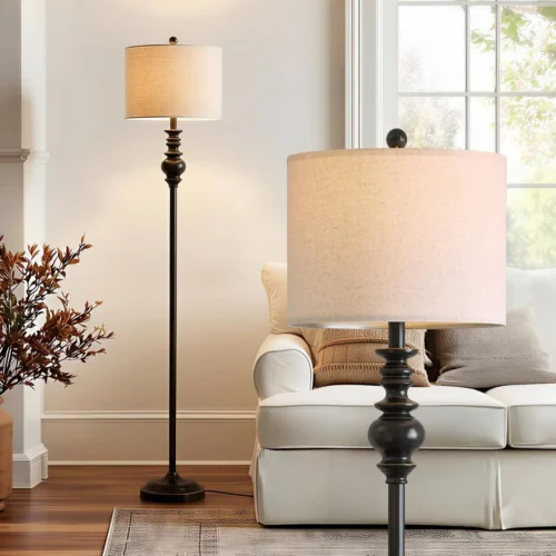 Alternative view of 64.25 Farmhouse Floor Lamp for Living Room, Tall Antique White Standing Lamp with Rotary Switch, Vintage Reading Lamp for Bedroom & Nursery
