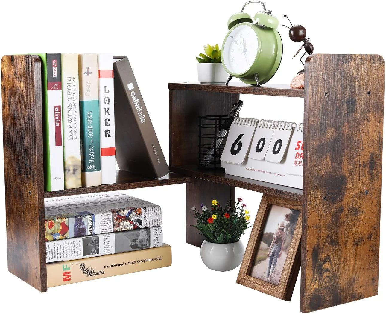 Desktop Bookshelf Freestanding Wooden Countertop Bookcase Accessories Organizer Display Rack Dorm Desk Storage Shelf - Image 13
