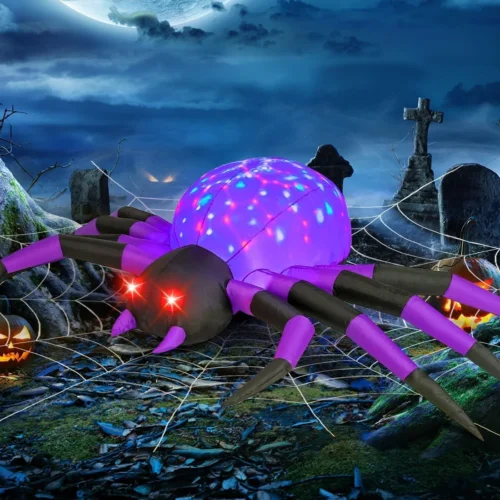 9FT Halloween Inflatables Decorations Green Spider Yard LEDs Decor
