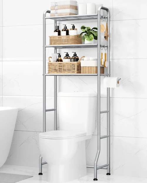Alternative view of Over Toilet Storage Rack, 63.2 H Space-Saving, Holder & Hooks