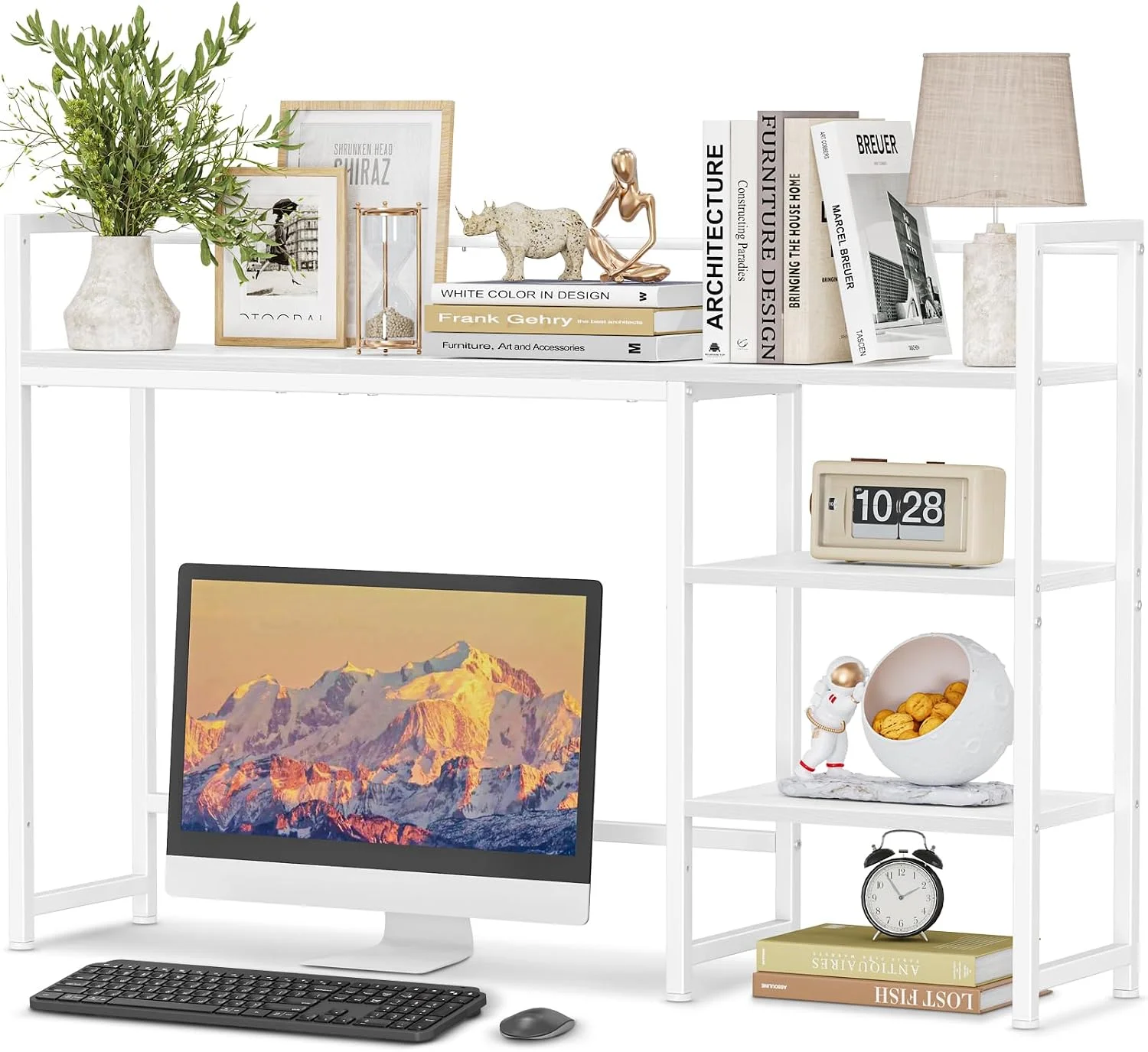 Desk Shelf, 38.6 Desktop Organizer Shelf, Desk Hutch for Computer Monitor, 4 Tier Desk Display Rack, Wood Desktop Bookshelf Storage Rack for Home Office Dorm, Rustic Brown - Image 8