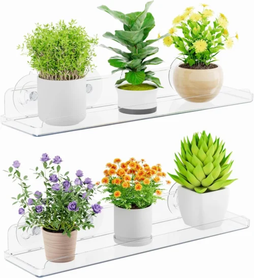 Window Plant Shelves 14.6, 2 Pack Acrylic Suction Cup Holder