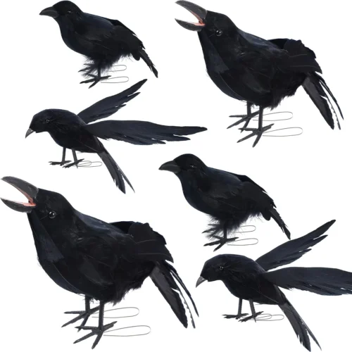 Halloween Crow Decorations 6 Pack Fake Black Crows and Ravens