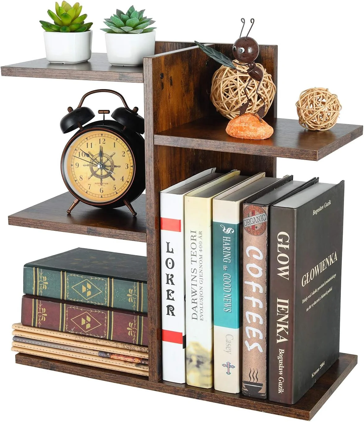 Desktop Bookshelf Freestanding Wooden Countertop Bookcase Accessories Organizer Display Rack Dorm Desk Storage Shelf - Image 3