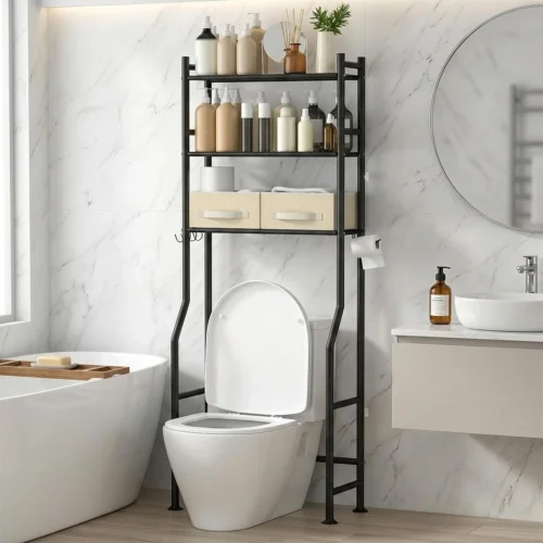 3-Tier Over Toilet Storage, Anti-Tilt, 64 H, Black