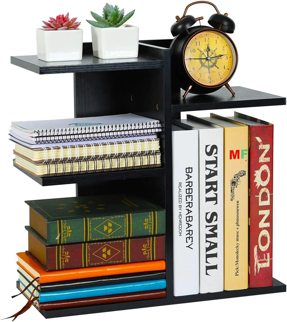 Desktop Bookshelf Freestanding Wooden Countertop Bookcase Accessories Organizer Display Rack Dorm Desk Storage Shelf - Image 15