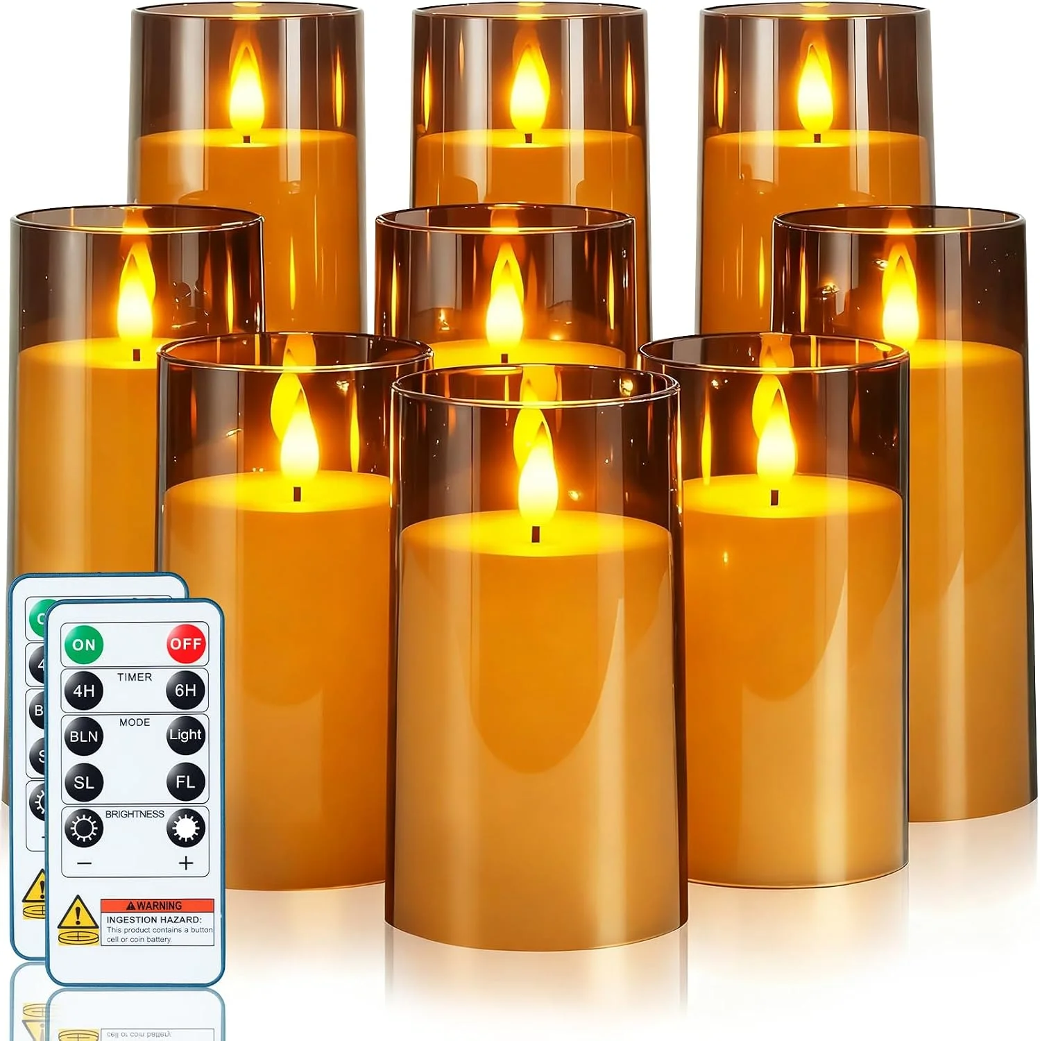 Nook Gray Flickering Flameless Candles, Battery Operated Acrylic LED Pillar Candles with Remote Control and Timer, Halloween Decor, Set of 5