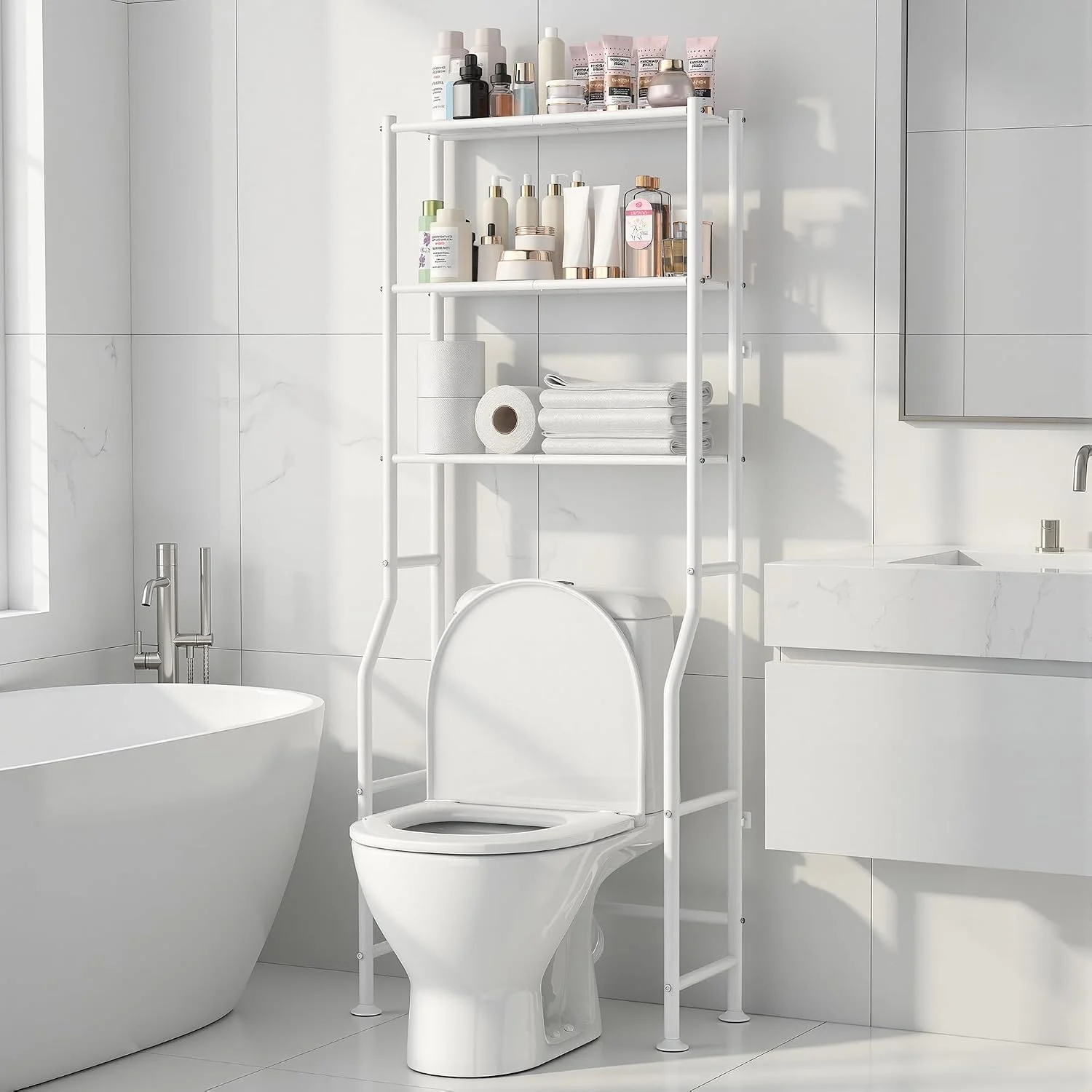 3-Tier Over Toilet Storage Rack, Anti-Wobble, Black - Image 3