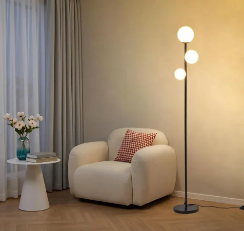 Alternative view of 3 Globe Floor Lamp Mid Century Modern, Gold Standing Lamp with Frosted Glass Shade & LED Bulbs, Tall Pole Light with Foot Switch for Living Room
