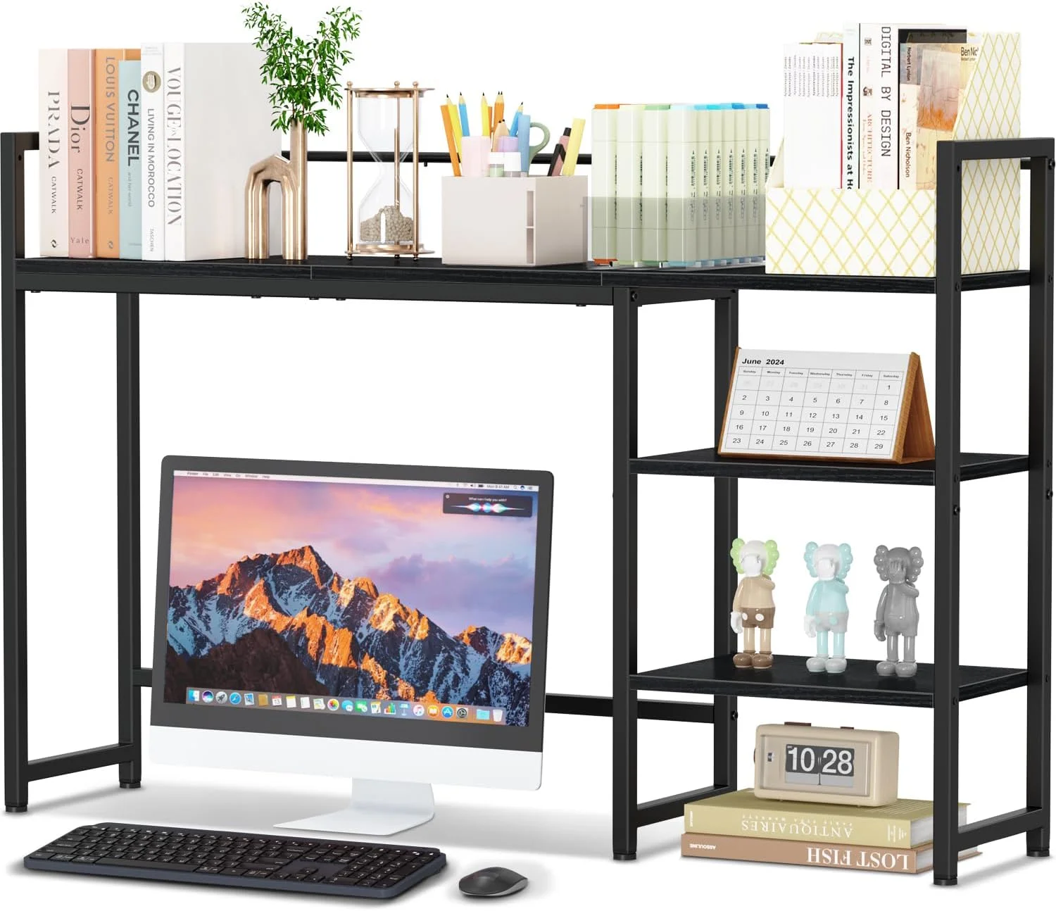 Desk Shelf, 38.6 Desktop Organizer Shelf, Desk Hutch for Computer Monitor, 4 Tier Desk Display Rack, Wood Desktop Bookshelf Storage Rack for Home Office Dorm, Rustic Brown - Image 3