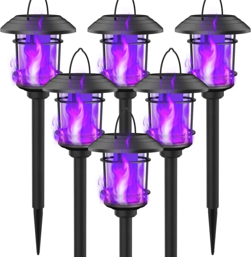 6 Pack Solar Flame Torch Lights Outdoor, Halloween Dual Use Flickering Flame Garden Light, Christmas Hanging Lanterns