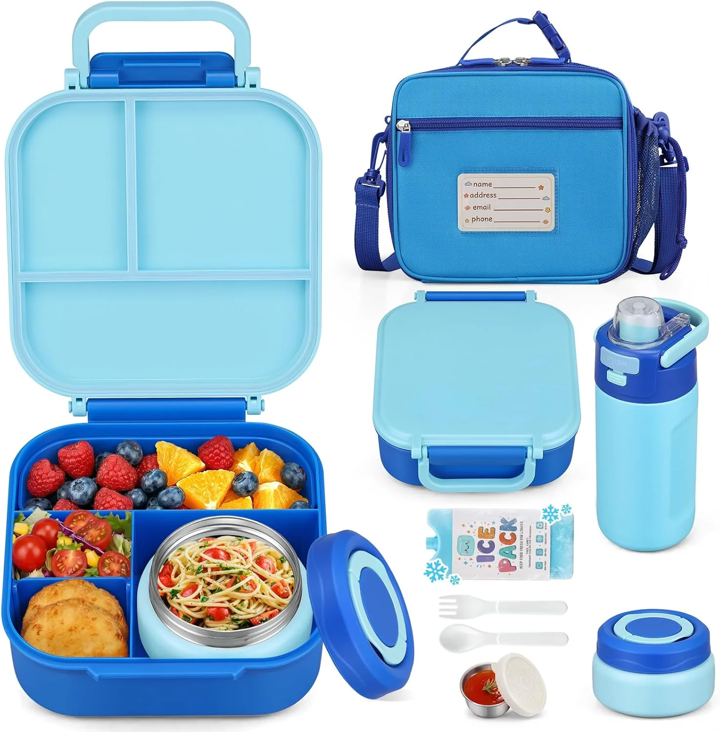Itslife Bento Box for Kids Set, Insulated Food Container, Kids Lunch Box, 7 oz Thermos for Hot Food, 12 oz Thermos Water Bottle, Reusable Insulated Ice Bag & Fork Spoon Utensils Camping Travel Pink - Image 4