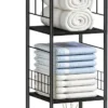 Narrow Towel Storage for Bathroom, 3-Tier Free Standing Bathroom Towel Rack Organizer with Shelf for Small Bath, Pool, Brown