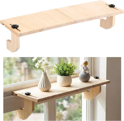 Alternative view of Natural Window Sill Plant Shelf, Square, 21.7 x 7.1 x 5.9 Inch