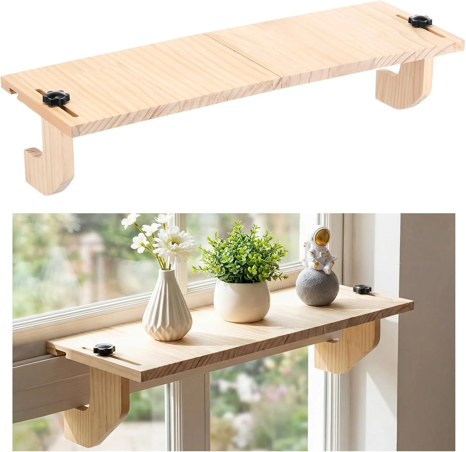 Natural Window Sill Plant Shelf, Square, 21.7 x 7.1 x 5.9 Inch - Image 2