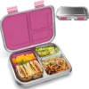 Stainless Steel Kids Leak-Resistant Bento Lunch Box, 3-Compartments with Silicone Container, Dishwasher-Safe, Child-Friendly Design for School