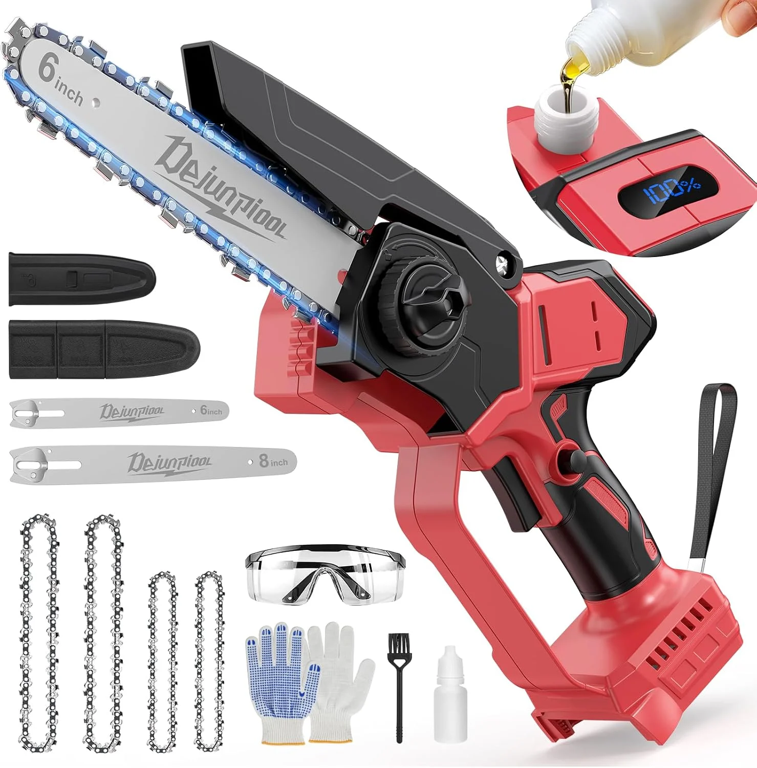 Mini Chainsaw Compatible with Dewalt 20V MAX Battery, 6 Inch & 8 Inch Small Electric Chainsaw Brushless, Auto Oiler