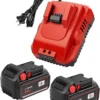 2-Pack 18V 6.0Ah Replacement for Milwaukee M-18 Battery and 1 Charger (red)