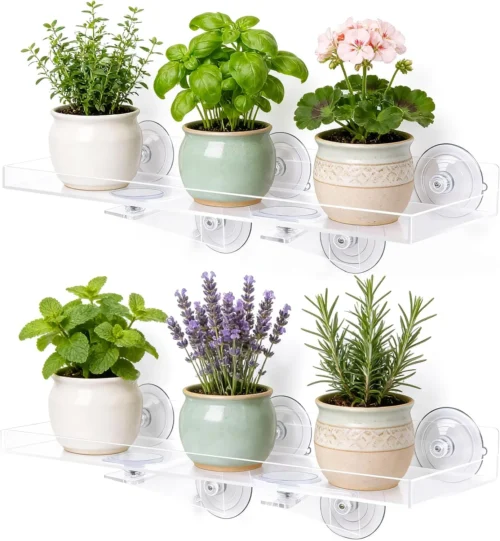 Nook Pack Window Plant Shelves, 15.7 x 5.9 Inch Heavy Duty Suction Cup Shelf