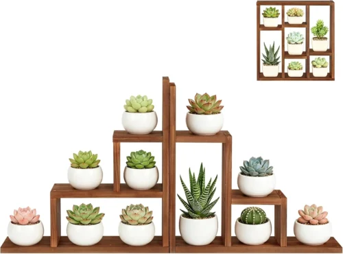 Alternative view of Small Desk Plant Stand 7 Tiers Window Sill Plant Shelf Tabletop Wood