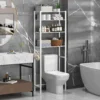 4 Tier Over The Toilet Storage Rack, Bathroom Organizer Shelves Cabinet Above Toilet, with Adjustable Height Freestanding Shelf Space Saver, Black