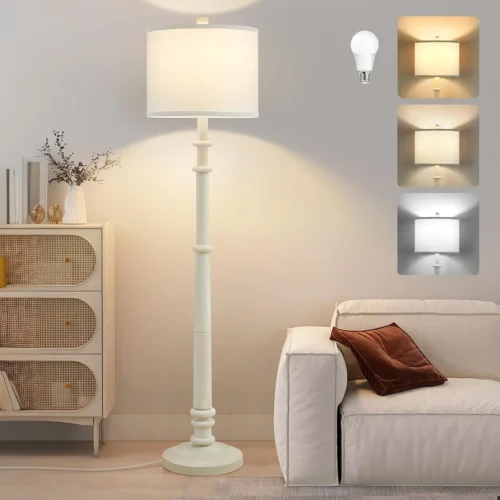 Floor Lamps for Living Room - 60 Farmhouse Floor Lamp with Adjustable Color Temperatures - Vintage Standing Lamp Reading Light with Linen Shade Retro