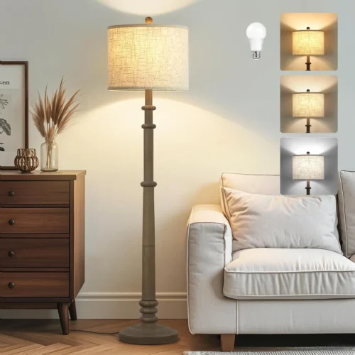 Alternative view of Floor Lamps for Living Room - 60 Farmhouse Floor Lamp with Adjustable Color Temperatures - Vintage Standing Lamp Reading Light with Linen Shade Retro
