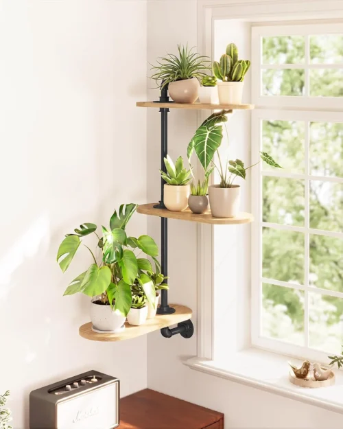 Alternative view of Window Plant Shelves 3-Tier Rotating Plant Stand Industrial Window Plant Shelf Wood