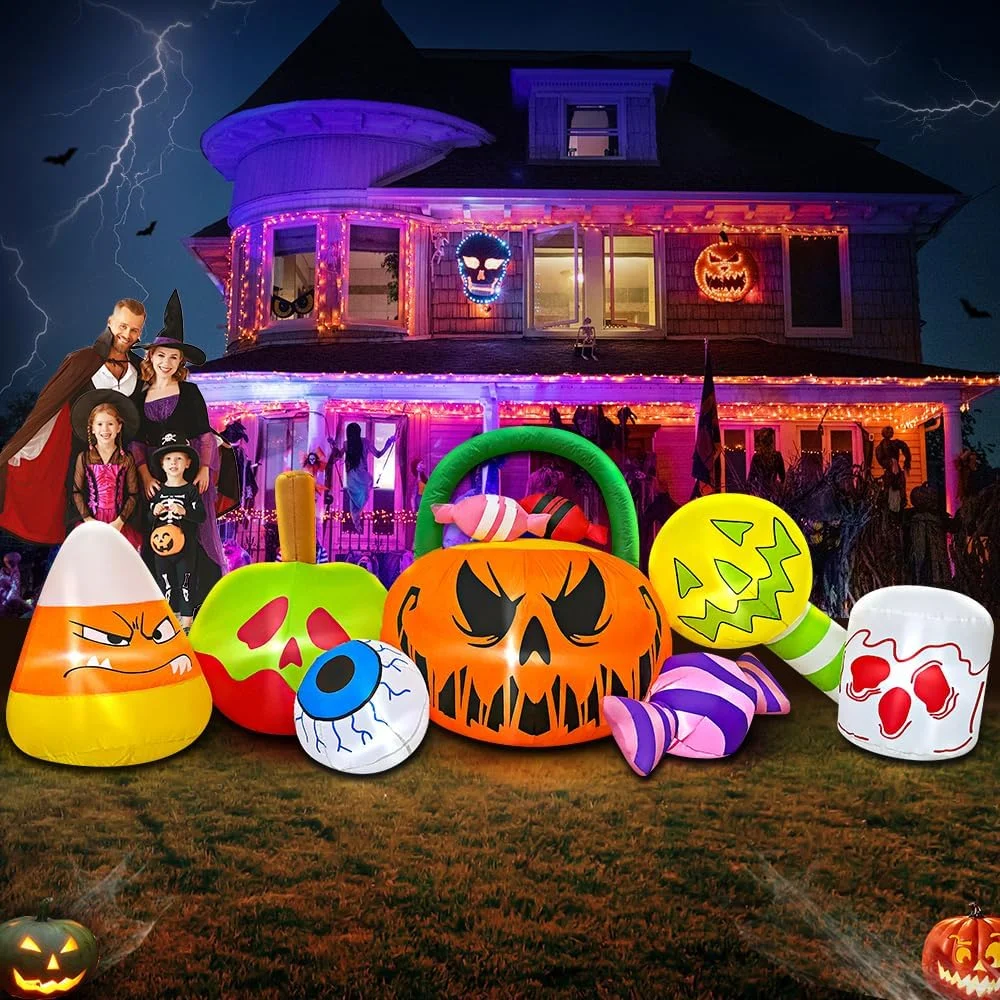 Halloween Inflatable Decorations Outdoor, Halloween Decoration Outdoor Inflatable Pumpkin Combo with LED Blow Up Inflatables for Holiday Garden Yard