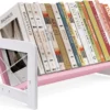 Desktop Bookshelf Organizer, Wood Slanted Desk Bookshelf, Small Tabletop Book Rack, Portable Mini Bookcase for Book Display, Cookbooks, Kids Reading, Office & Home Storage, Rustic Brown