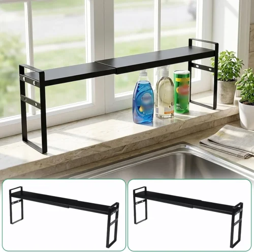 Alternative view of Pack Black Expandable Cabinet Shelf Organizer 13.7-23.6 L Stackable Black Small Narrow Tall Shelf for Windowsill Kitchen Organizer Window Sill Plant Shelf Stackable Shelves Bathroom, Sill Thin