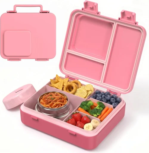 Bento Lunch Box for Kids with 9oz Insulated Food Jar, Pink
