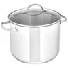 Nook Amazon Basics Stainless Steel Induction Compatible Stock Pot with Glass Lid, Oven Safe, Dishwasher Safe, Sturdy, 8 Quart, Silver