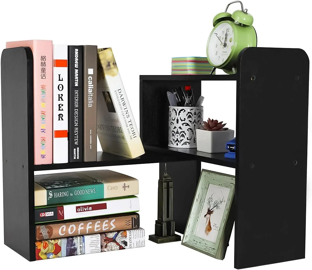 Desktop Bookshelf Freestanding Wooden Countertop Bookcase Accessories Organizer Display Rack Dorm Desk Storage Shelf - Image 12