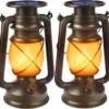 Lanterns Outdoor Waterproof, 2 Pack Bronze Flickering Flame Lights
