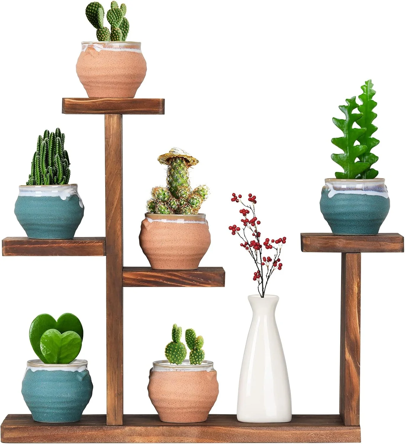 Wood Desktop Plant Stand Indoor Small Windowsill Flower Shelf 4 Tier - Image 5
