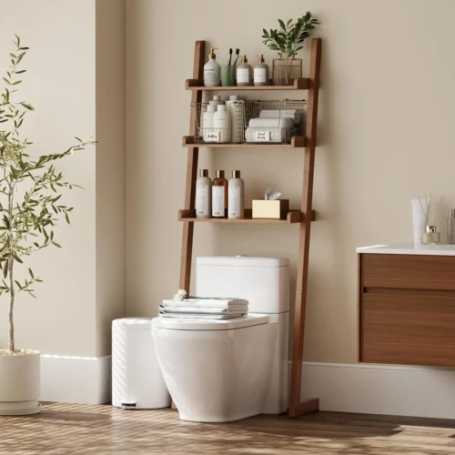 Over The Toilet Storage Shelf Wood, 3-Tier Above Toilet Organizer Rack, Freestanding Above Toilet Shelf for Bathroom, Laundry, Space Saver, Walnut Color.