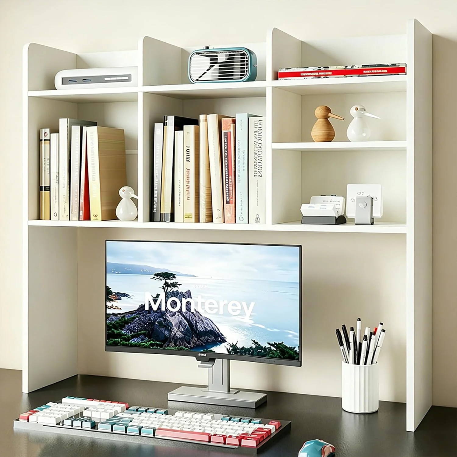 Desk Hutch Dorm, Desktop Bookshelf with 7 Shelves - Image 3