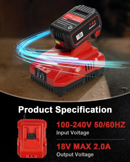 Alternative view of 2-Pack 18V 6.0Ah Replacement for Milwaukee M-18 Battery and 1 Charger (red)