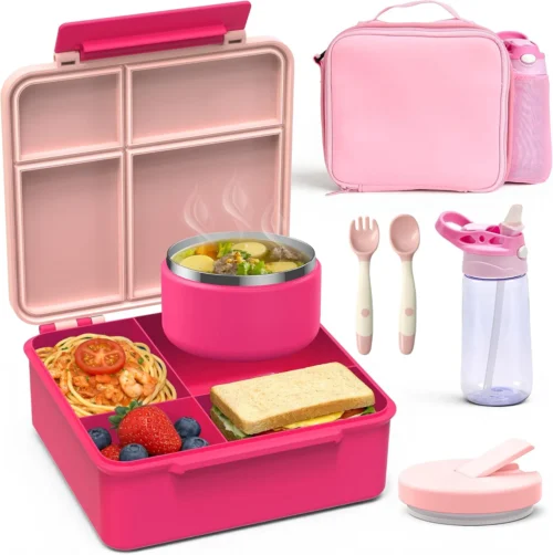 Bento Lunch Box Set for Kids, Pink