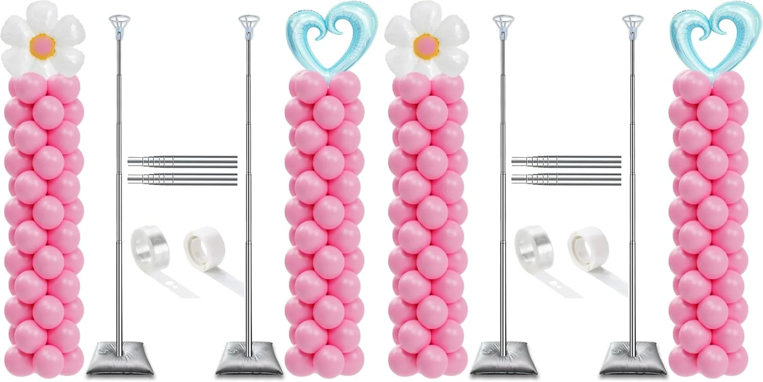 Balloon Column Stand Set of 2, Adjustable 7 Feet Ballon Arch Stands with Bases for Floor, Tall Baloon Tower Pillar Assembly Kit for Halloween