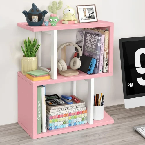 Alternative view of Small Desktop Bookshelf for Top of Desk Shelf - Mini White Table Bookcase 3-Tier Shelves Storage Book Organizer Hutch for Dorm Office College