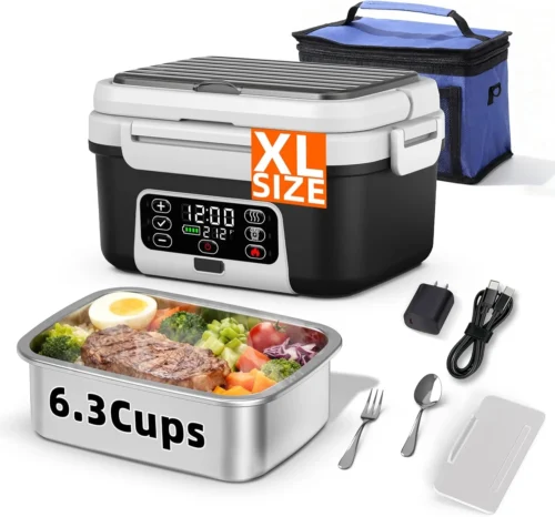 6.3-Cups Cordless Electric Heated Lunch Box for Adults, 20000mAh Rechargeable Battery Powered Smart Self Heating Lunchbox for Men Women