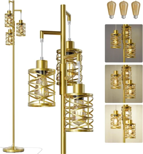 Alternative view of 70 Industrial Floor Lamp, Stepless Dimmable Standing Lamp with 3 Bulbs, Farmhouse Corner Standing Tree Lamp for Living Room, Tall Lamps for Bedroom