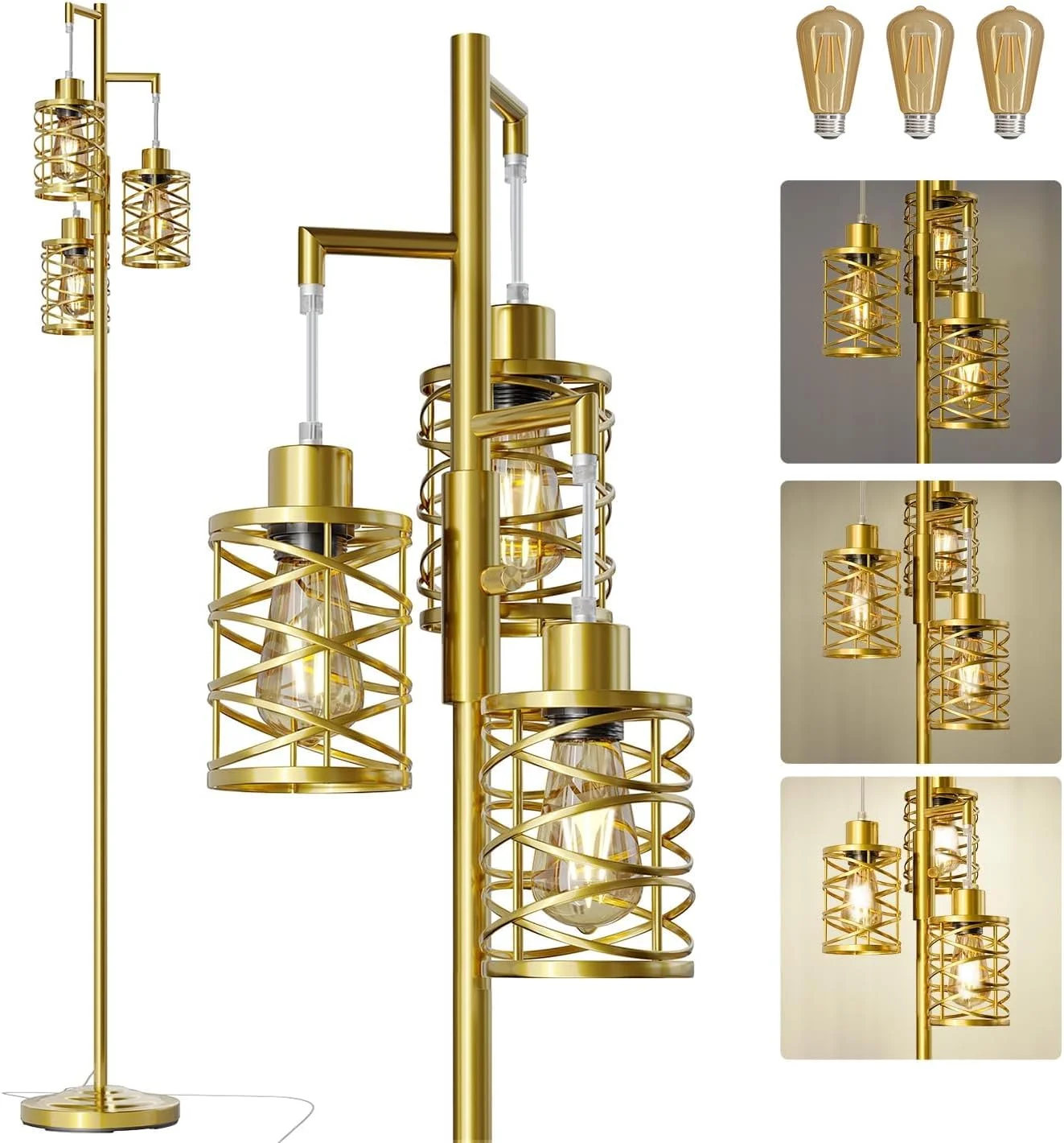 70 Industrial Floor Lamp, Stepless Dimmable Standing Lamp with 3 Bulbs, Farmhouse Corner Standing Tree Lamp for Living Room, Tall Lamps for Bedroom - Image 2
