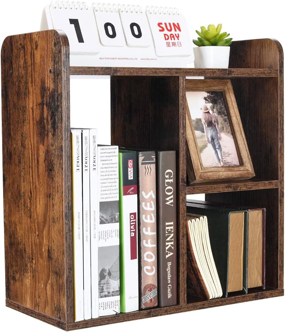 Desktop Bookshelf Freestanding Wooden Countertop Bookcase Accessories Organizer Display Rack Dorm Desk Storage Shelf - Image 5