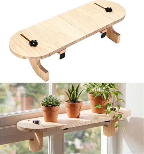 Natural Window Sill Plant Shelf, Square, 21.7 x 7.1 x 5.9 Inch
